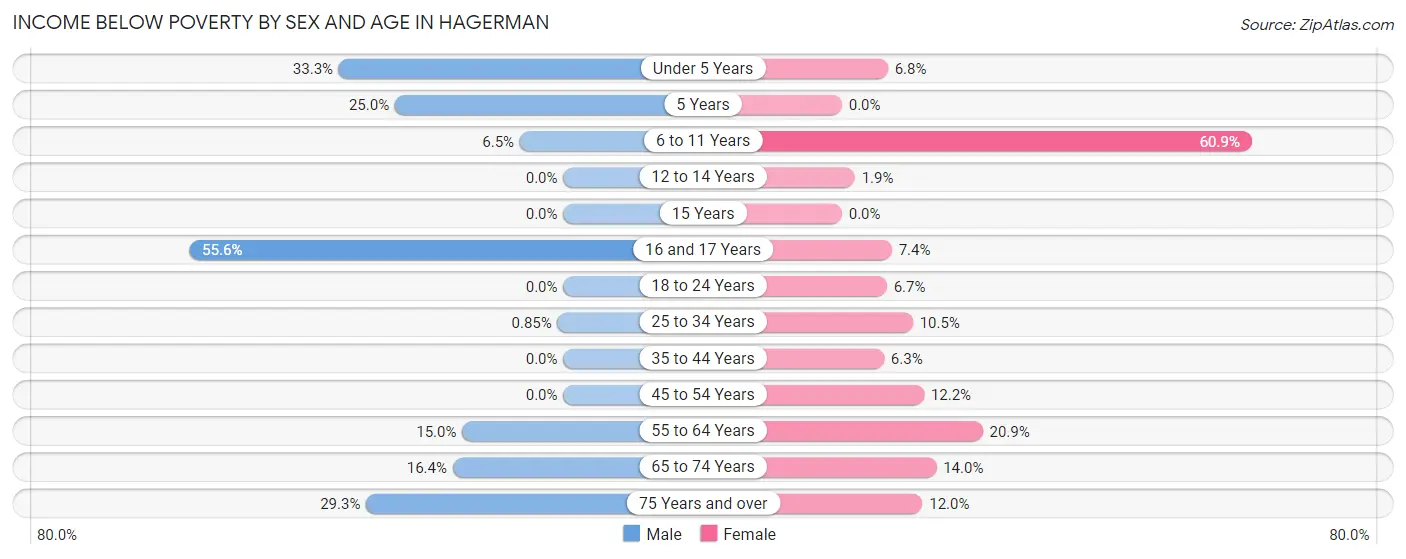 Income Below Poverty by Sex and Age in Hagerman