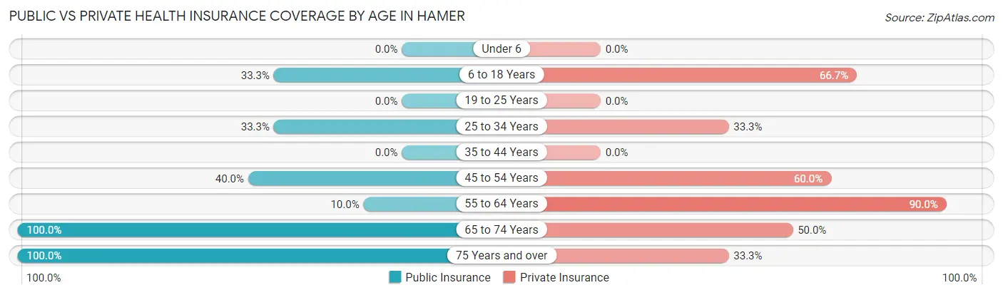 Public vs Private Health Insurance Coverage by Age in Hamer