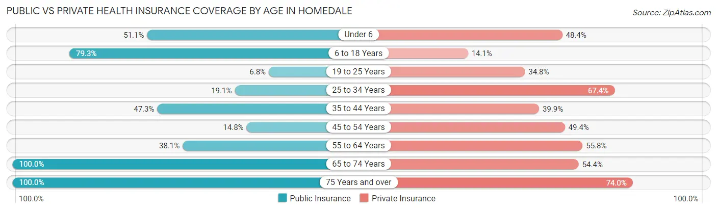 Public vs Private Health Insurance Coverage by Age in Homedale