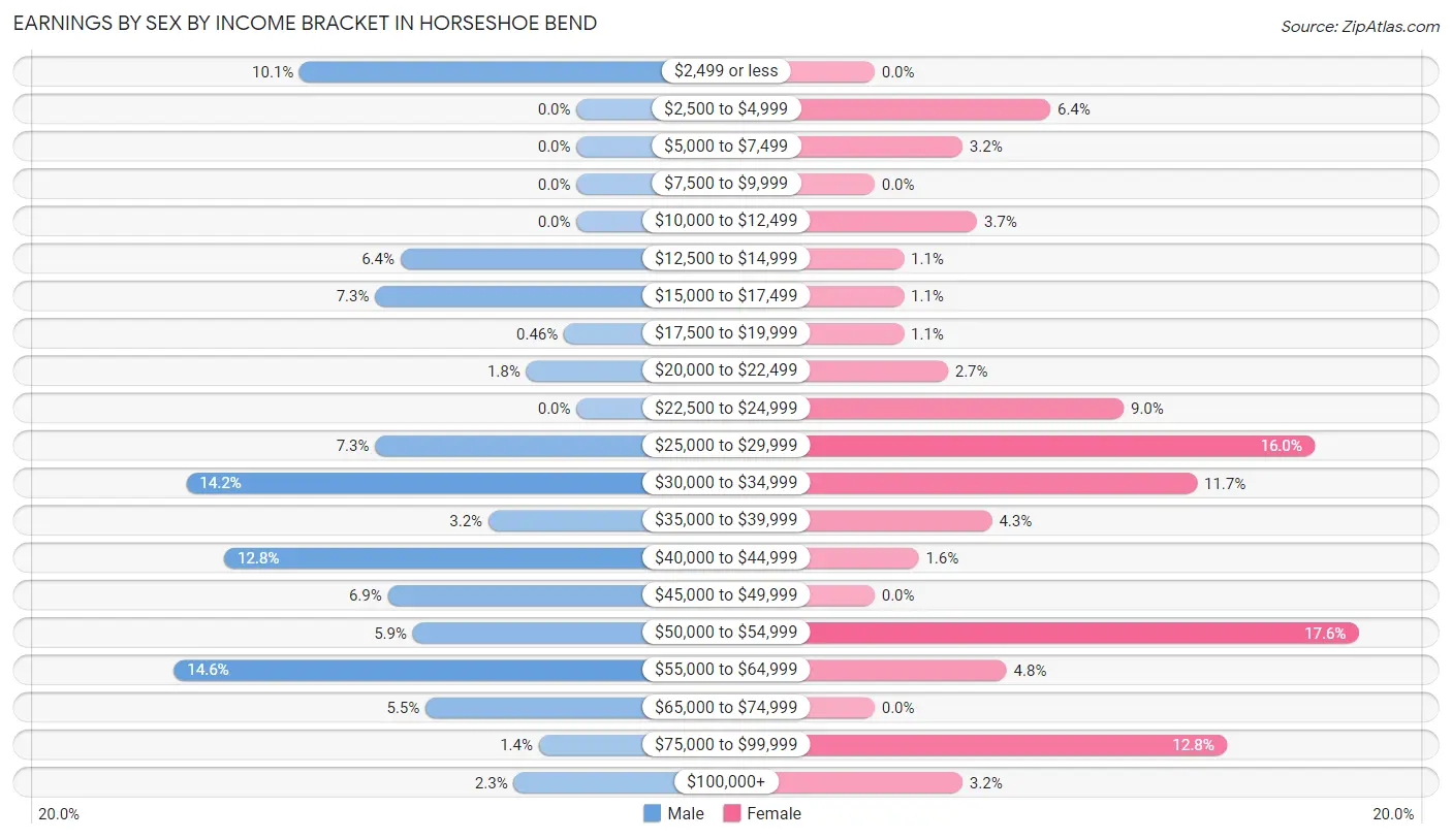 Earnings by Sex by Income Bracket in Horseshoe Bend