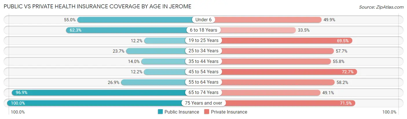 Public vs Private Health Insurance Coverage by Age in Jerome