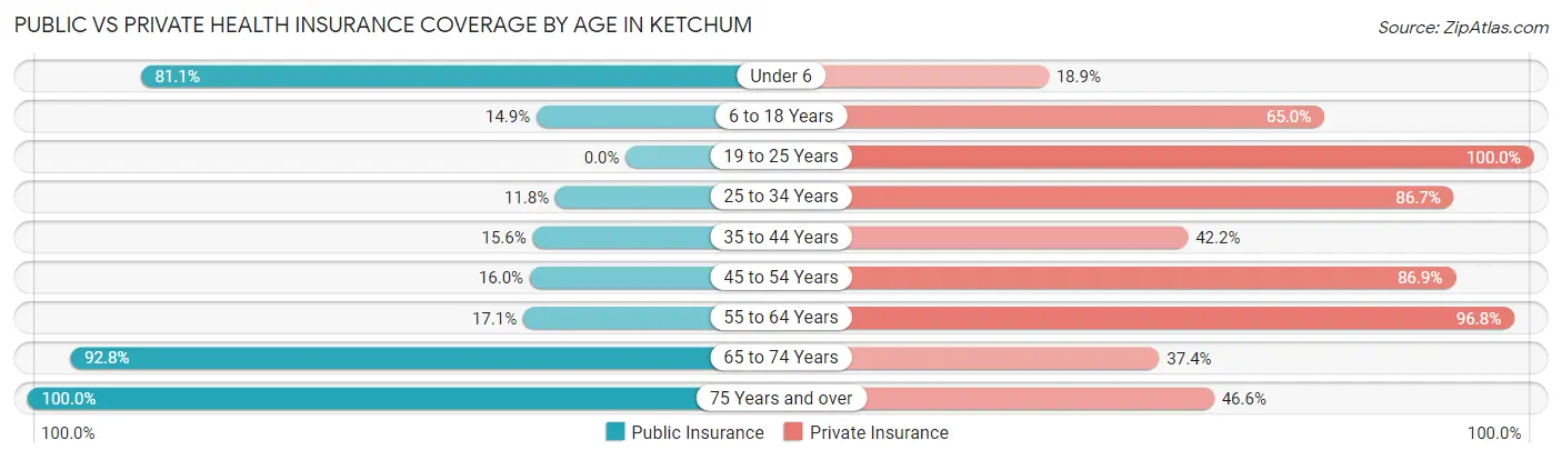 Public vs Private Health Insurance Coverage by Age in Ketchum