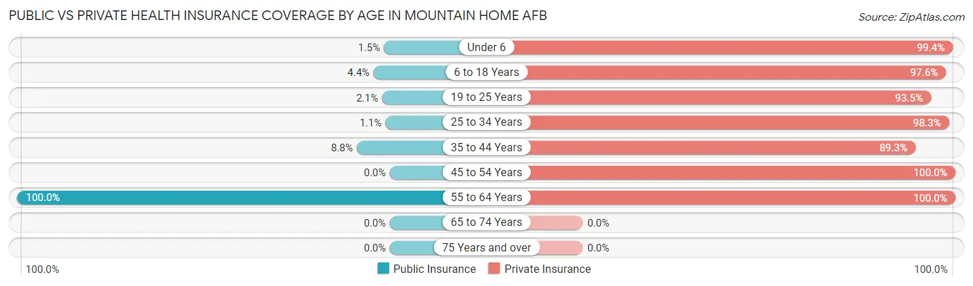 Public vs Private Health Insurance Coverage by Age in Mountain Home AFB