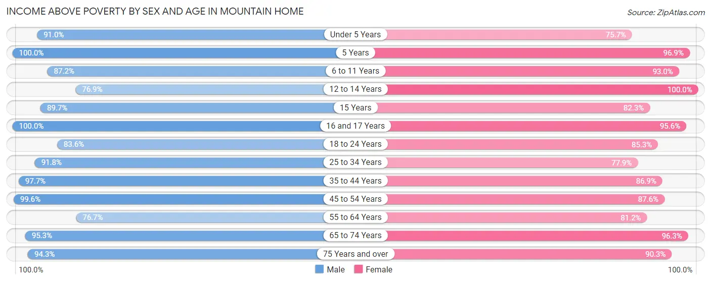 Income Above Poverty by Sex and Age in Mountain Home