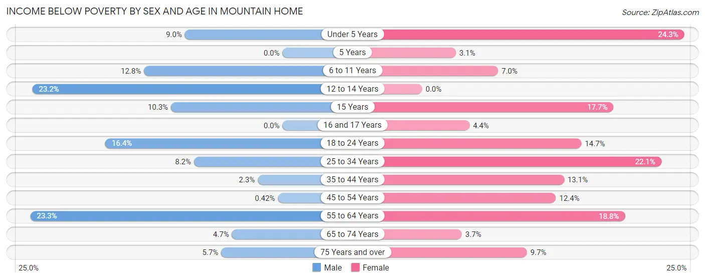 Income Below Poverty by Sex and Age in Mountain Home