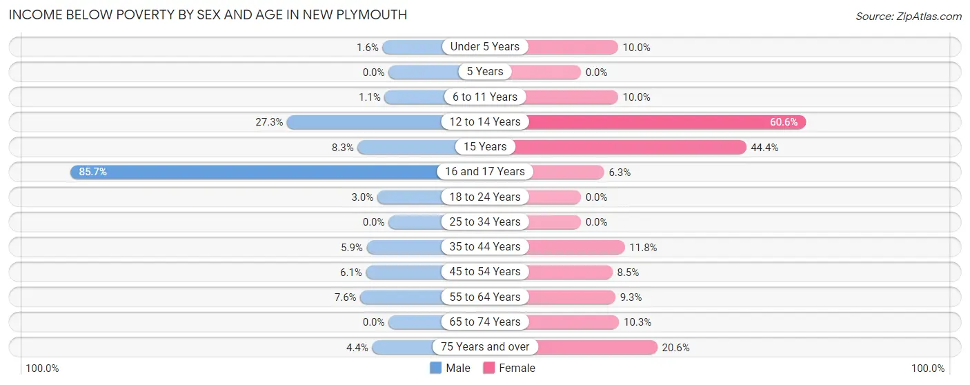 Income Below Poverty by Sex and Age in New Plymouth