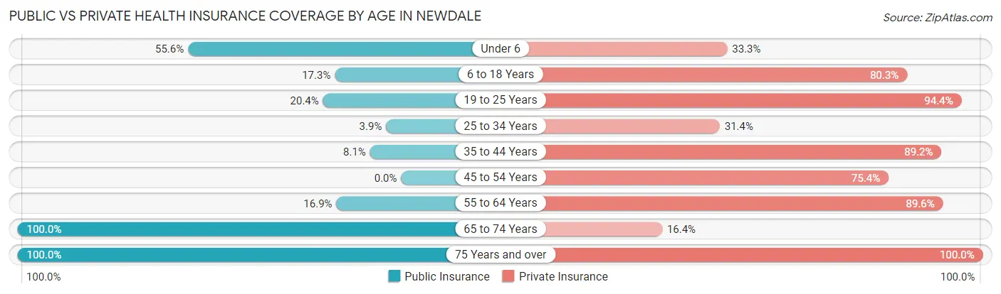 Public vs Private Health Insurance Coverage by Age in Newdale