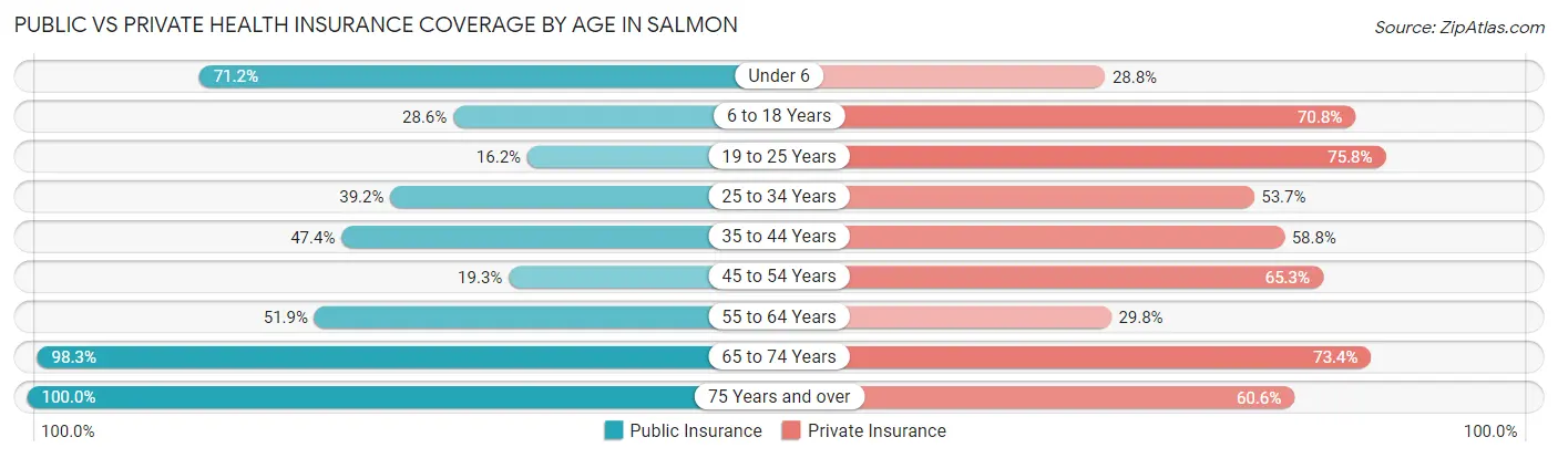 Public vs Private Health Insurance Coverage by Age in Salmon