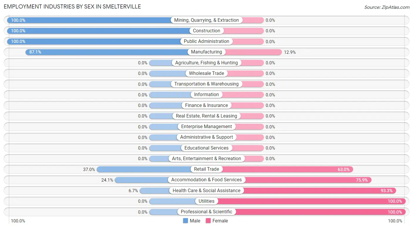 Employment Industries by Sex in Smelterville