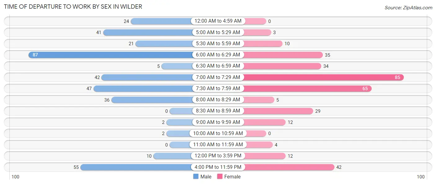 Time of Departure to Work by Sex in Wilder