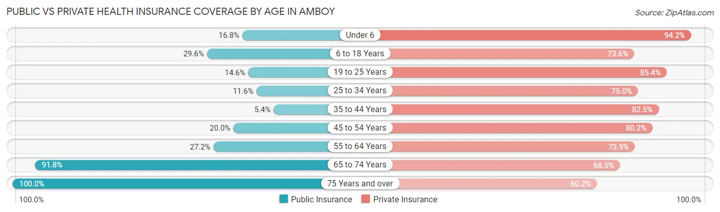 Public vs Private Health Insurance Coverage by Age in Amboy