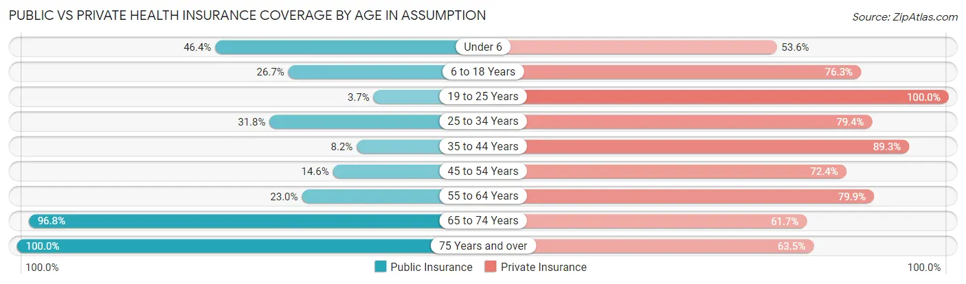 Public vs Private Health Insurance Coverage by Age in Assumption
