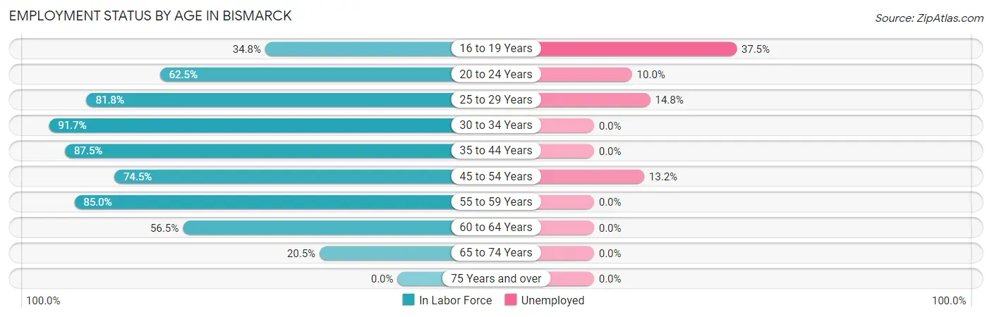 Employment Status by Age in Bismarck