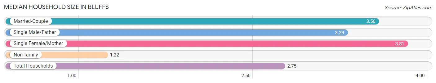 Median Household Size in Bluffs