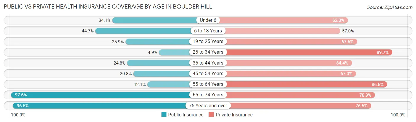 Public vs Private Health Insurance Coverage by Age in Boulder Hill