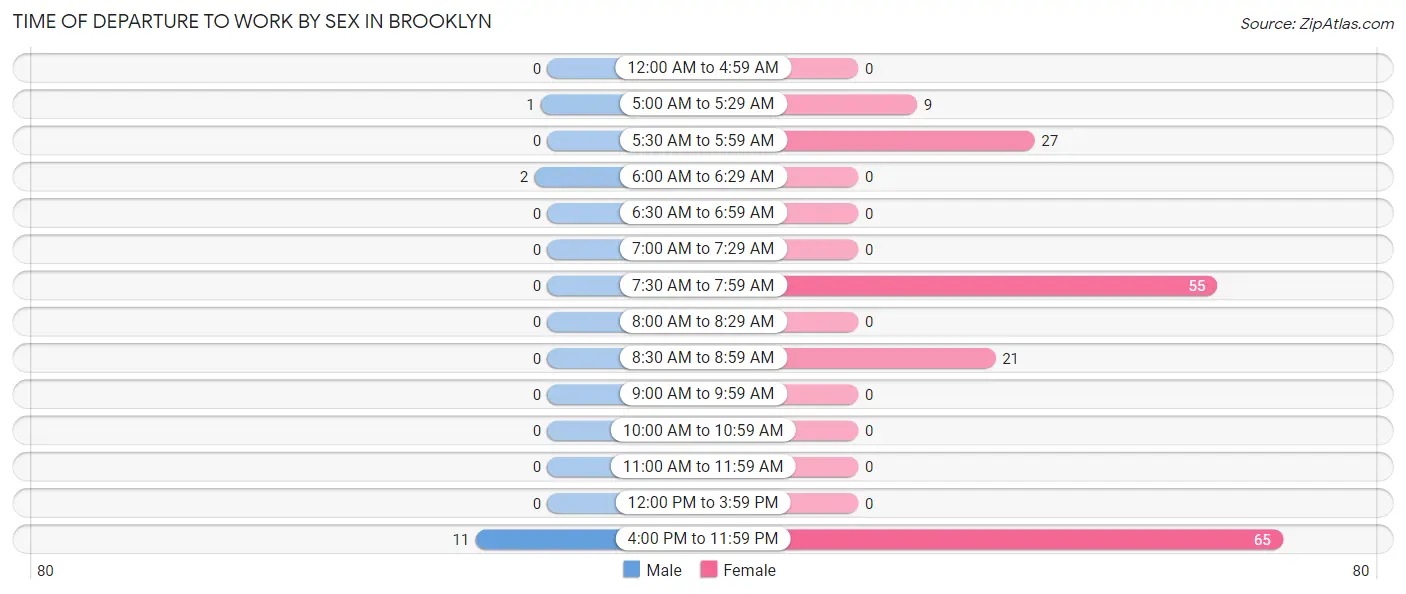 Time of Departure to Work by Sex in Brooklyn