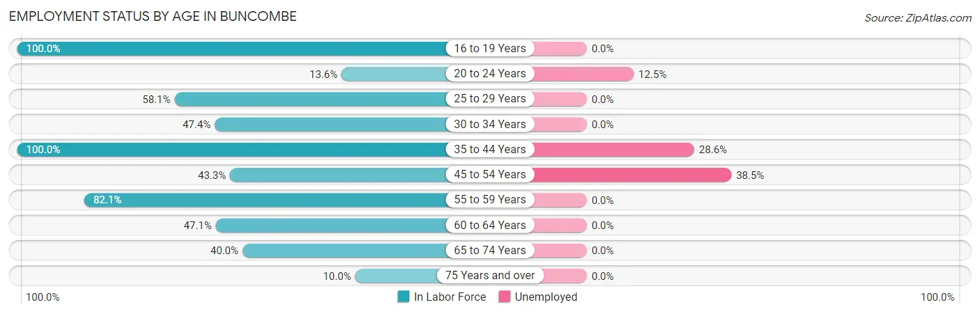 Employment Status by Age in Buncombe