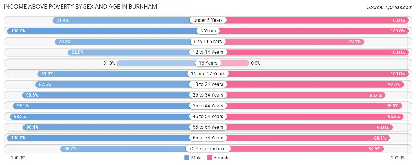 Income Above Poverty by Sex and Age in Burnham