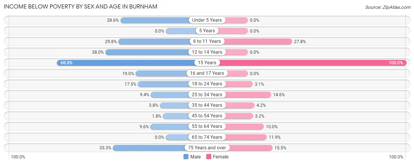 Income Below Poverty by Sex and Age in Burnham