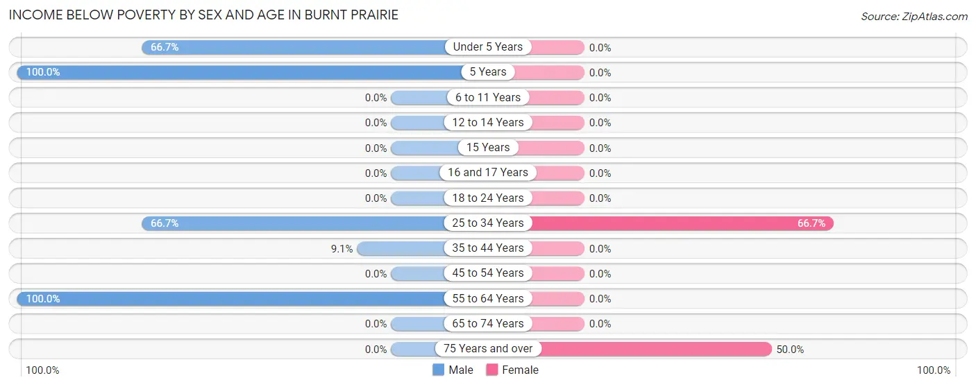 Income Below Poverty by Sex and Age in Burnt Prairie