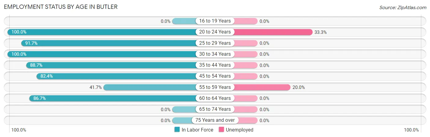 Employment Status by Age in Butler