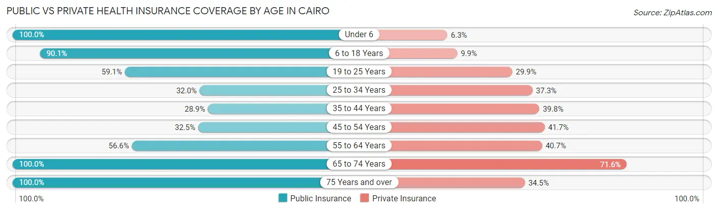 Public vs Private Health Insurance Coverage by Age in Cairo