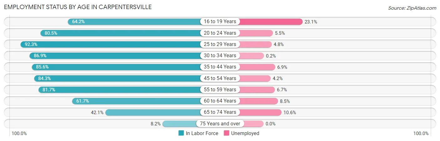 Employment Status by Age in Carpentersville