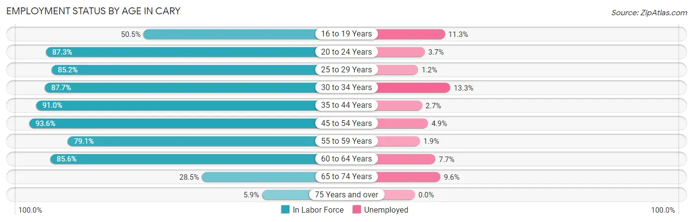 Employment Status by Age in Cary