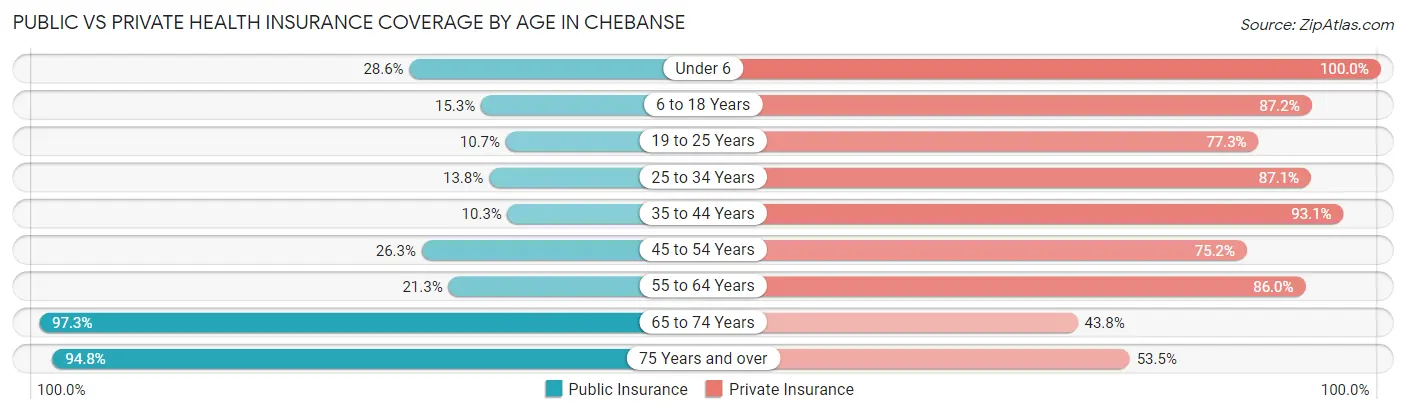 Public vs Private Health Insurance Coverage by Age in Chebanse