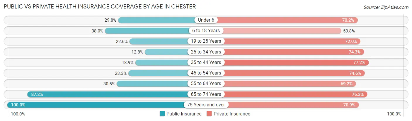 Public vs Private Health Insurance Coverage by Age in Chester