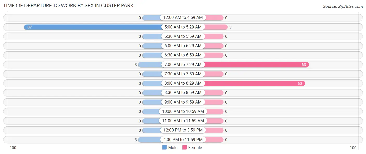 Time of Departure to Work by Sex in Custer Park