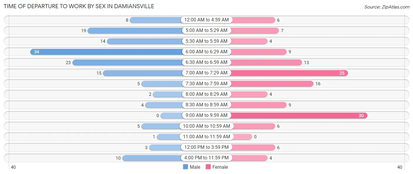 Time of Departure to Work by Sex in Damiansville