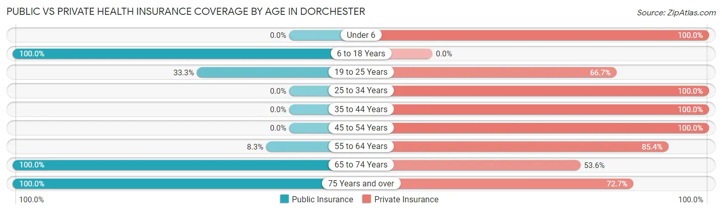 Public vs Private Health Insurance Coverage by Age in Dorchester