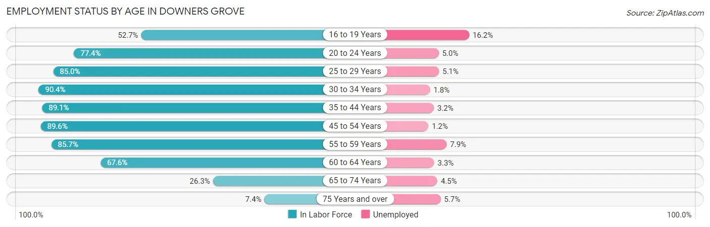 Employment Status by Age in Downers Grove