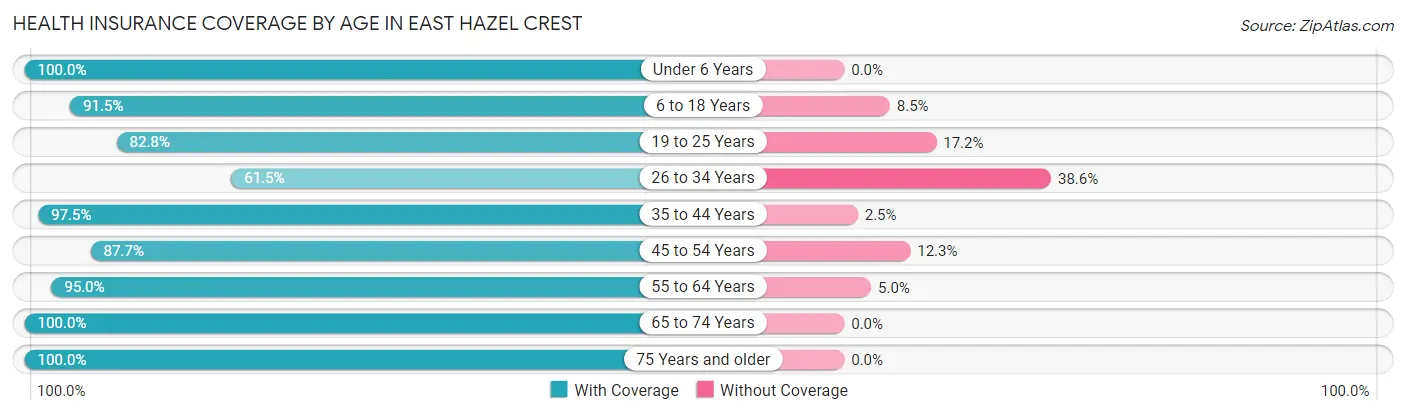 Health Insurance Coverage by Age in East Hazel Crest