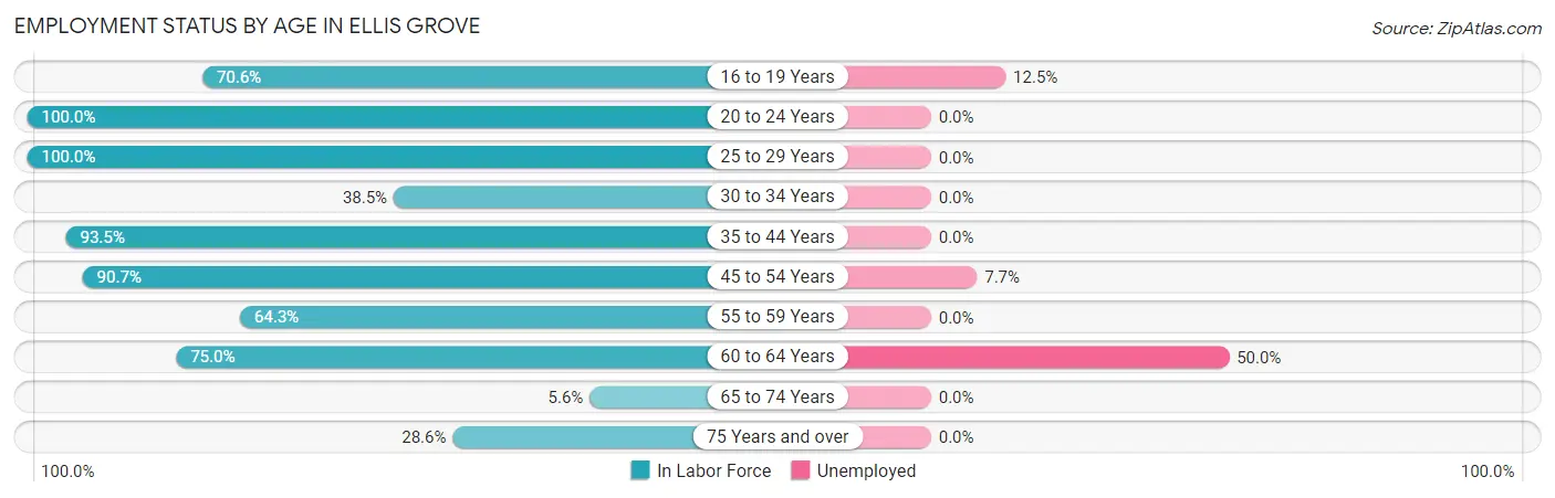 Employment Status by Age in Ellis Grove