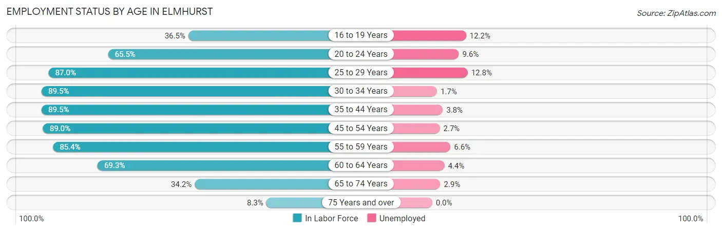 Employment Status by Age in Elmhurst