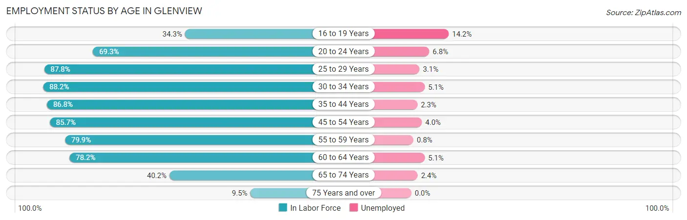 Employment Status by Age in Glenview
