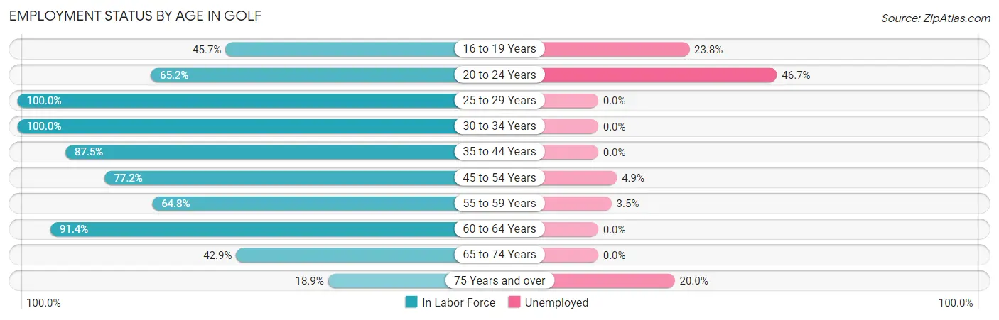 Employment Status by Age in Golf