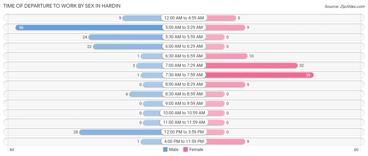 Time of Departure to Work by Sex in Hardin