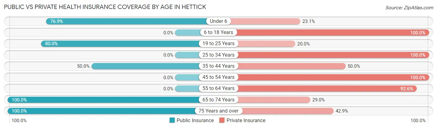 Public vs Private Health Insurance Coverage by Age in Hettick