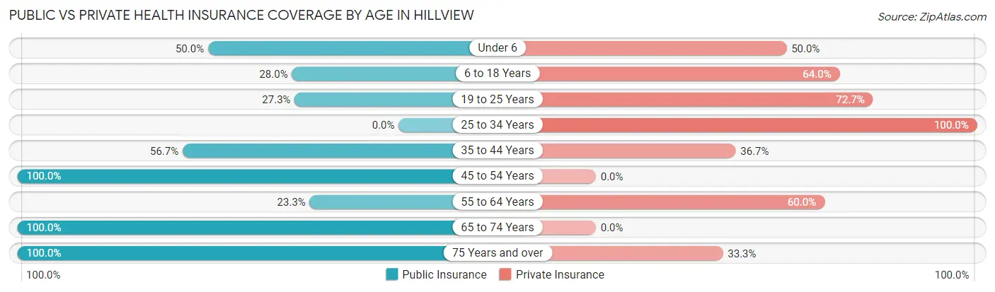 Public vs Private Health Insurance Coverage by Age in Hillview