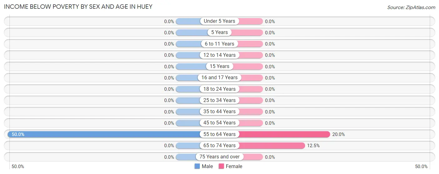 Income Below Poverty by Sex and Age in Huey