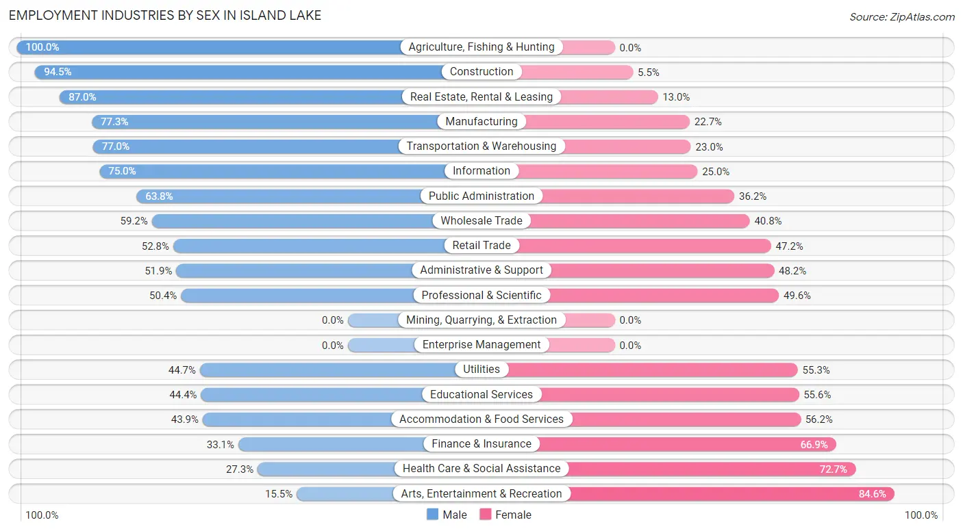 Employment Industries by Sex in Island Lake