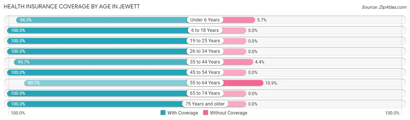 Health Insurance Coverage by Age in Jewett