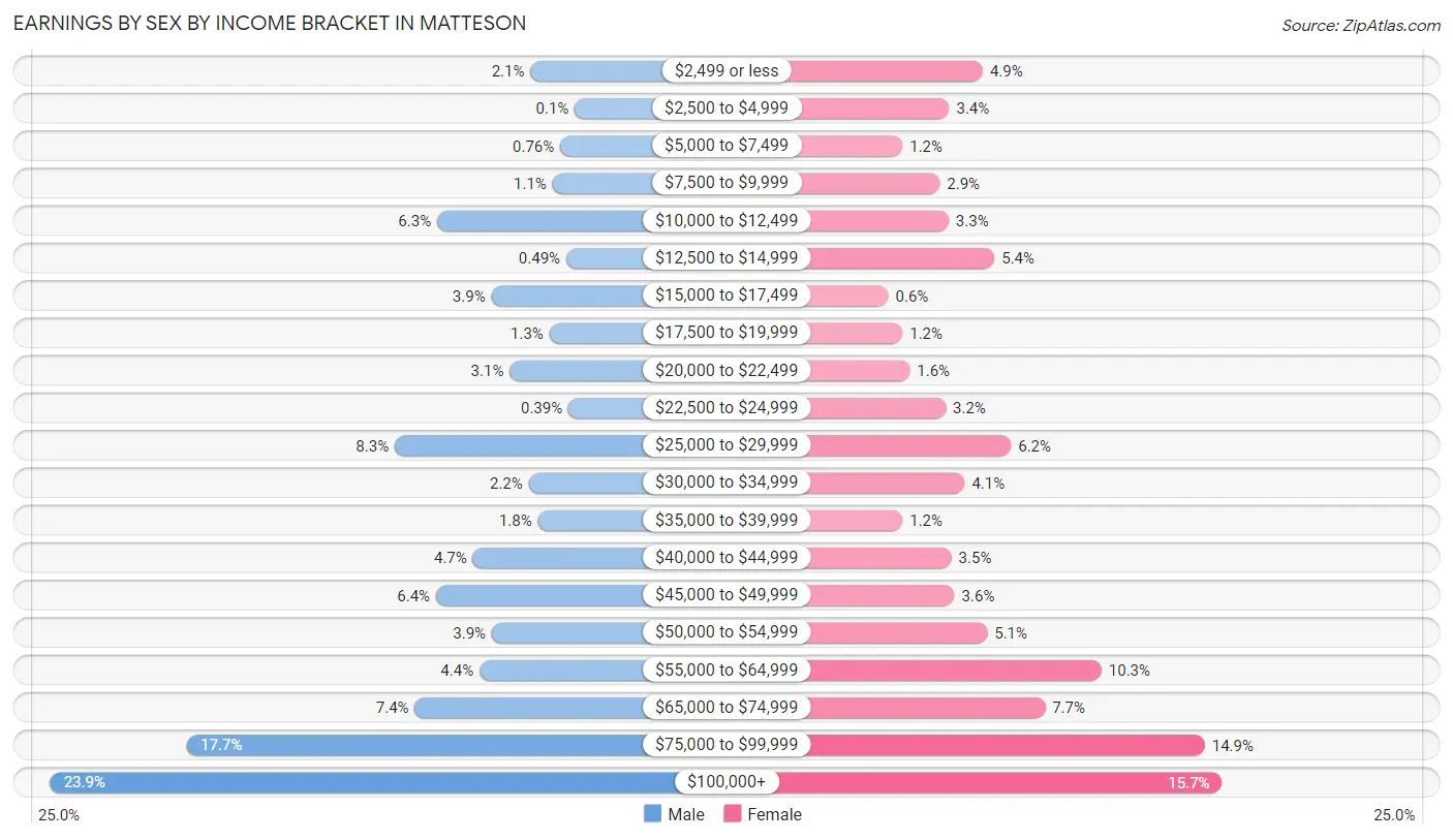 Earnings by Sex by Income Bracket in Matteson