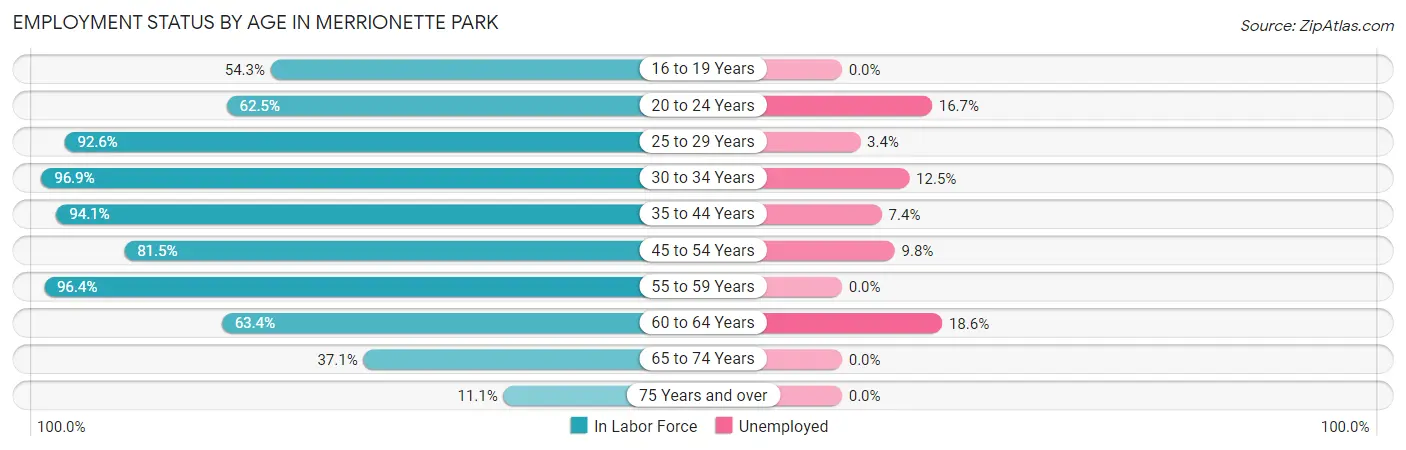 Employment Status by Age in Merrionette Park