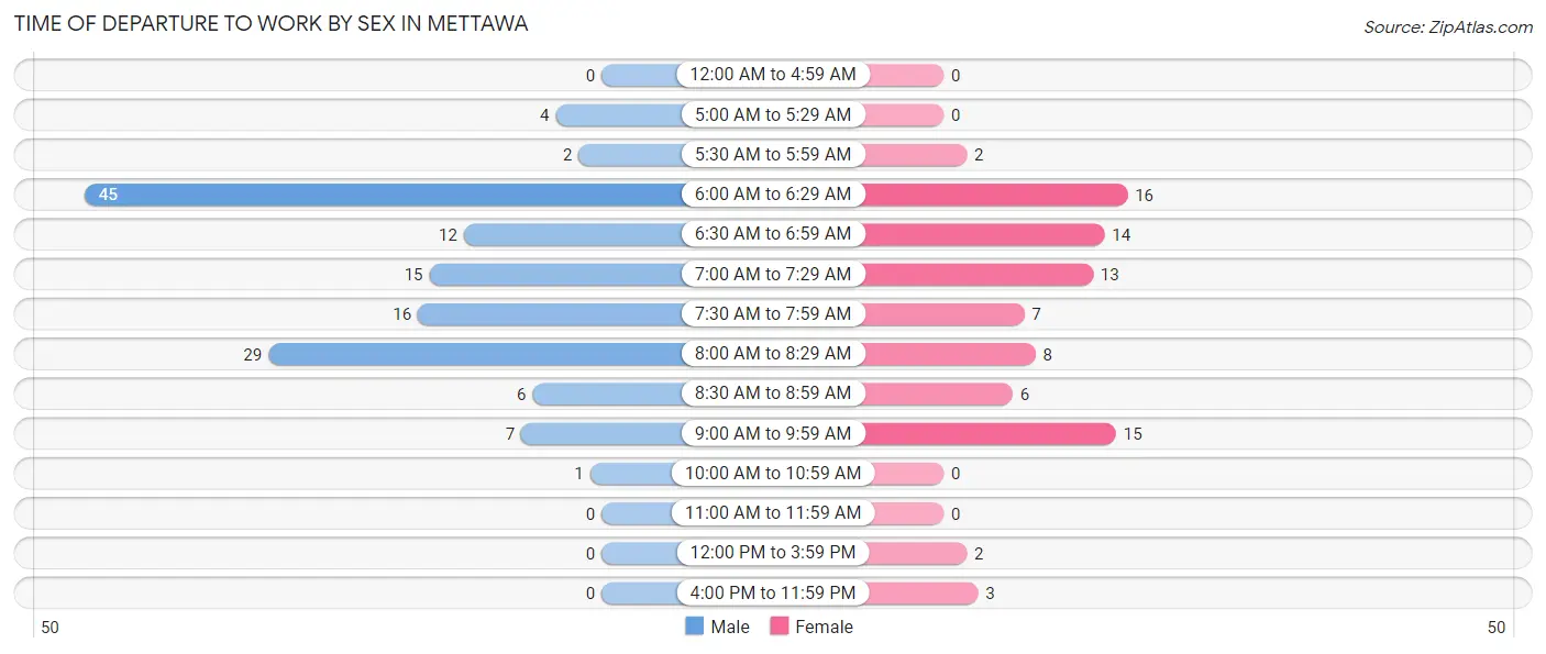 Time of Departure to Work by Sex in Mettawa