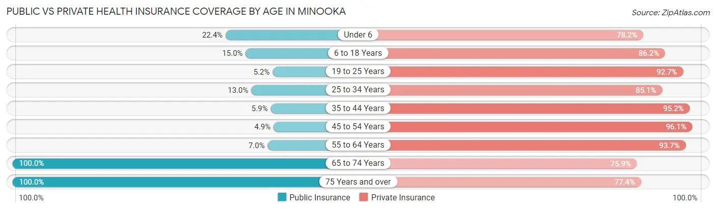 Public vs Private Health Insurance Coverage by Age in Minooka