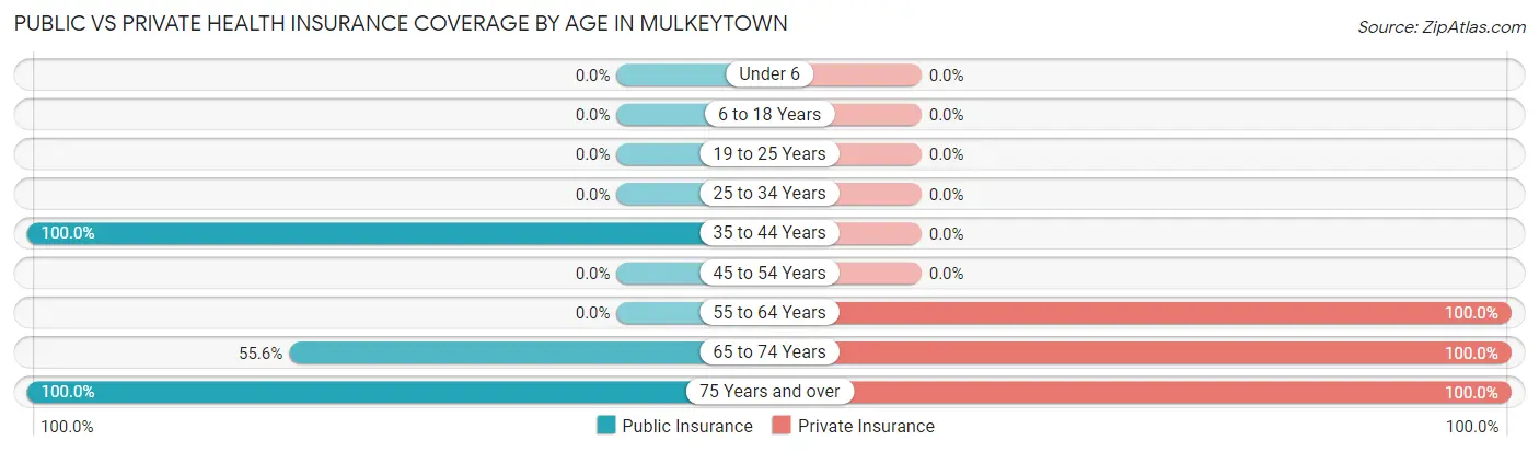 Public vs Private Health Insurance Coverage by Age in Mulkeytown